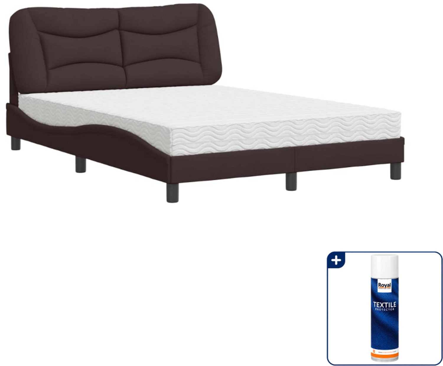 vidaXL bed met matras Hvar - 120 x 200 cm - stof - donkerbruin - Inclusief textielbeschermer 500 ml