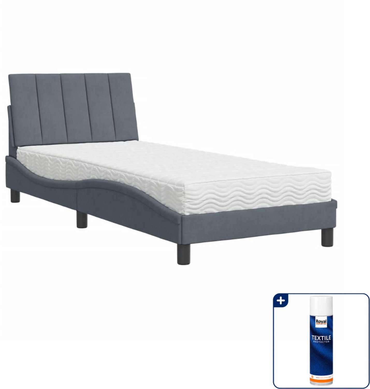 vidaXL bed Hanko met matras - 80 x 200 cm - fluweel - donkergrijs - Inclusief textielbeschermer 500 ml