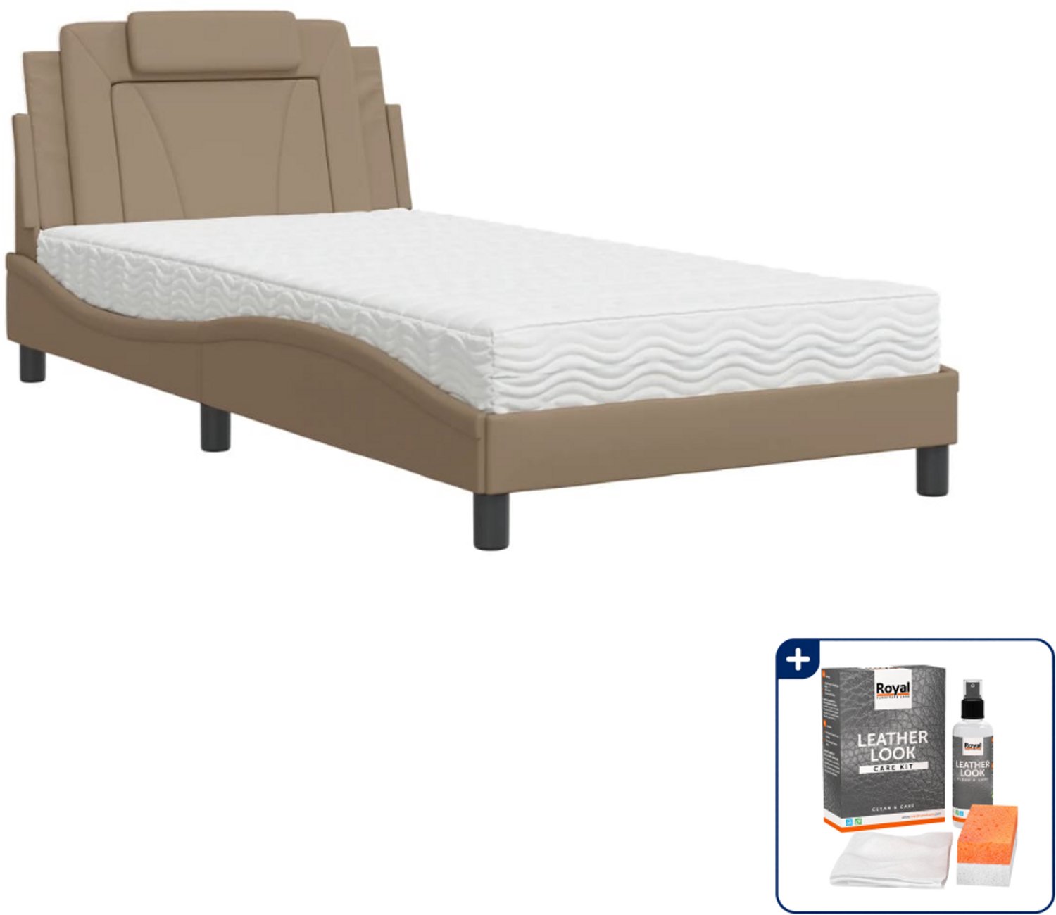 vidaXL Bed Viana met matras 100 x 200 cm - kunstleer - cappuccino - Inclusief onderhoudsset voor kunstleer 150 ml Bruin