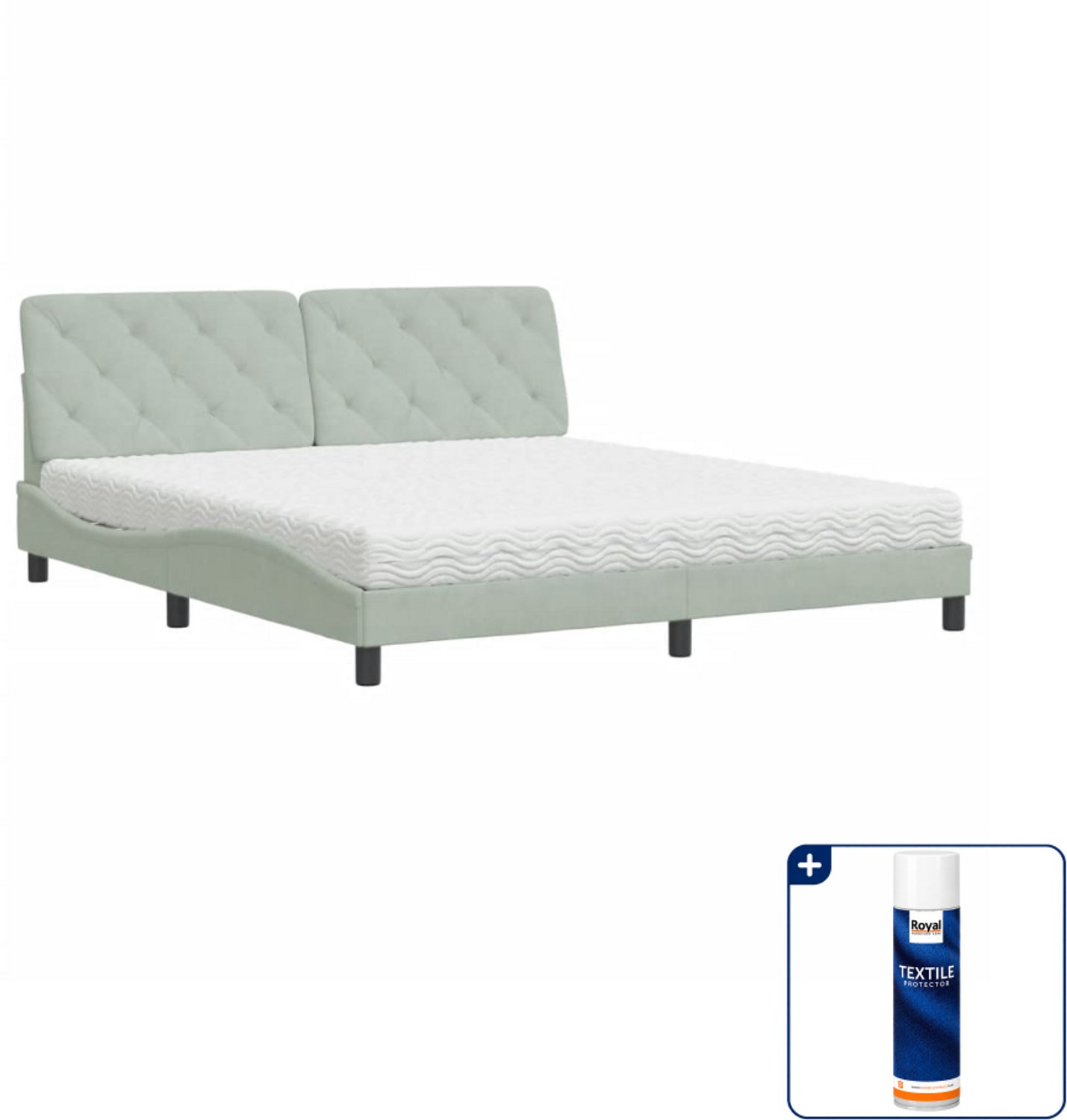 vidaXL Bed met matras Piran - Kingsize - 180 x 200 cm - lichtgrijs - Inclusief textielbeschermer 500 ml