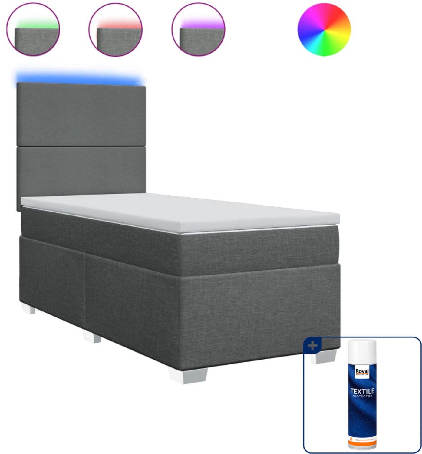 vidaXL Boxspring met matras - 90 x 190 cm - stof - donkergrijs - Inclusief textielbeschermer 500 ml