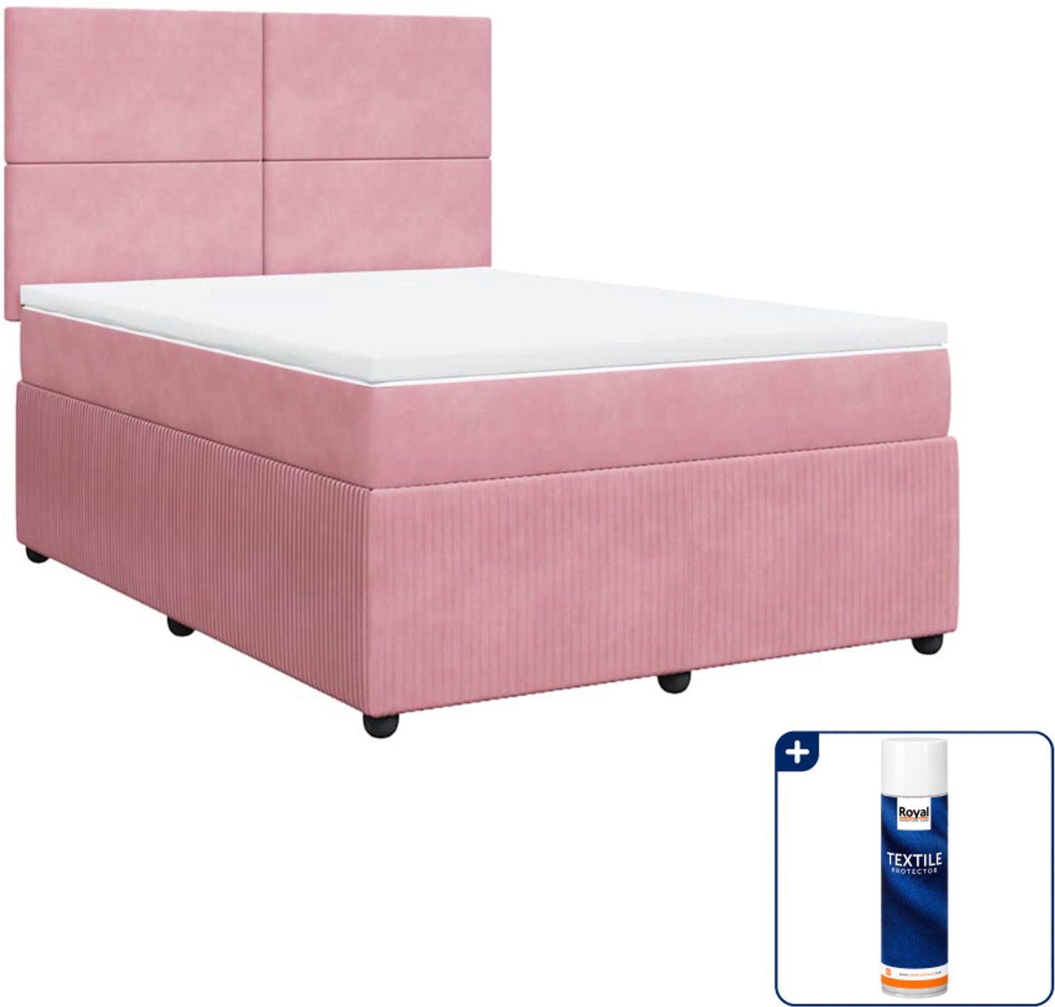 vidaXL boxspring met matras 140 x 190 cm - fluweel - roze - Inclusief textielbeschermer 500 ml