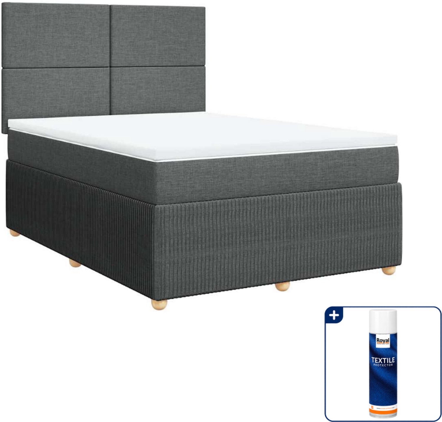 vidaXL Boxspring - Small double - 140 x 200 cm - donkergrijs - Inclusief textielbeschermer 500 ml
