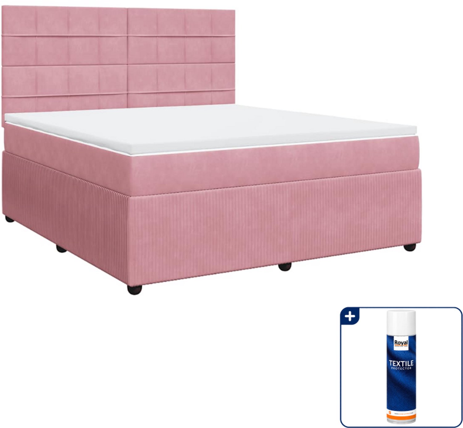 vidaXL Kingsize boxspring met matras - 180 x 200 cm - roze - Inclusief textielbeschermer 500 ml