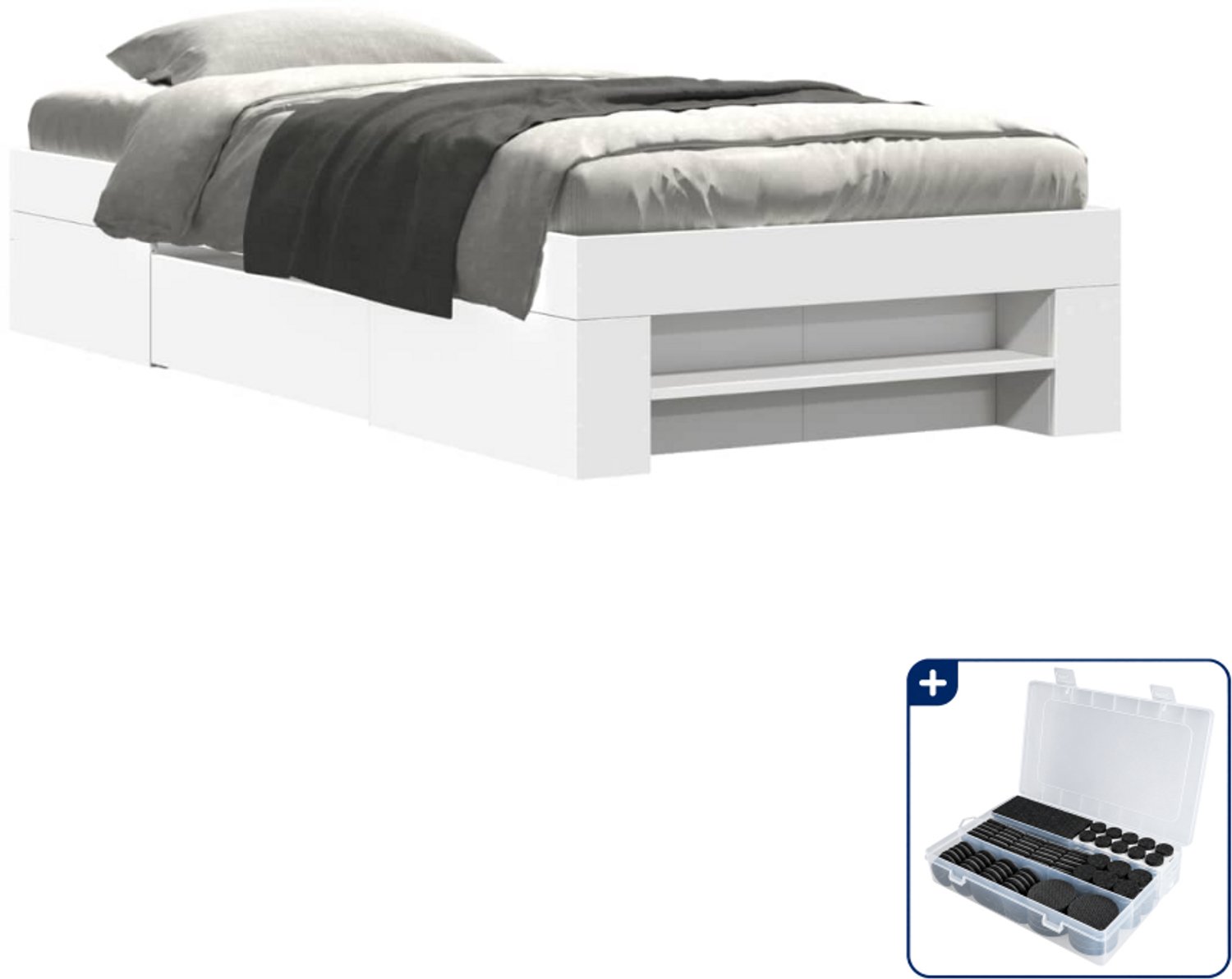 vidaXL bedframe - 75 x 190 cm - bewerkt hout - wit - Inclusief antikrasvilt 177-delig