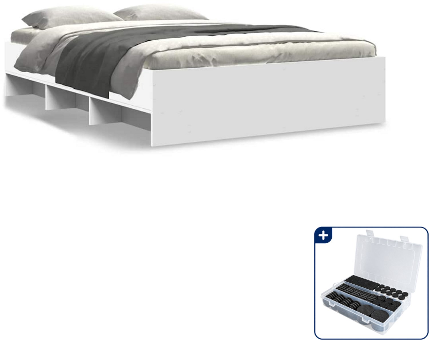 vidaXL bedframe - 120 x 190 cm - bewerkt hout - wit - Inclusief antikrasvilt 177-delig Bruin