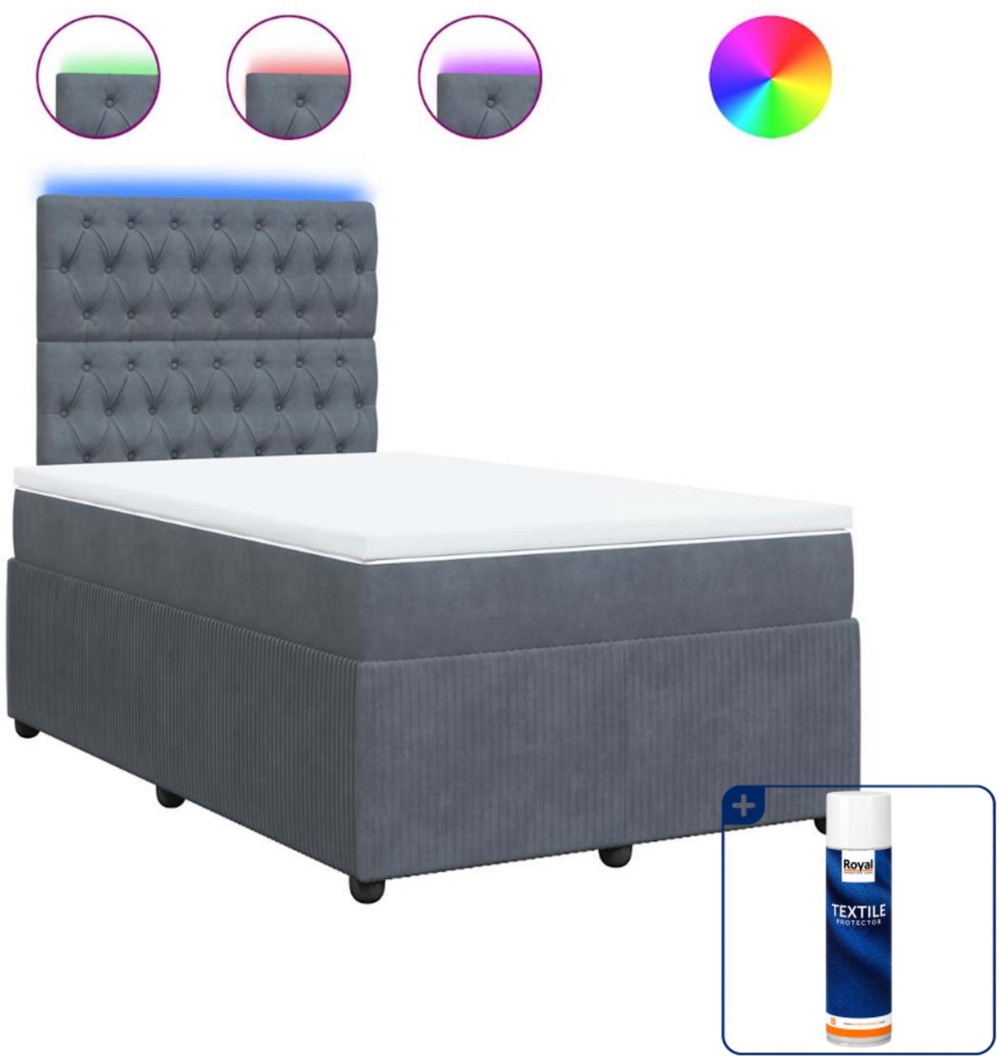 vidaXL boxspring met matras 120 x 190 cm - fluweel - donkergrijs - Inclusief textielbeschermer 500 ml Bruin