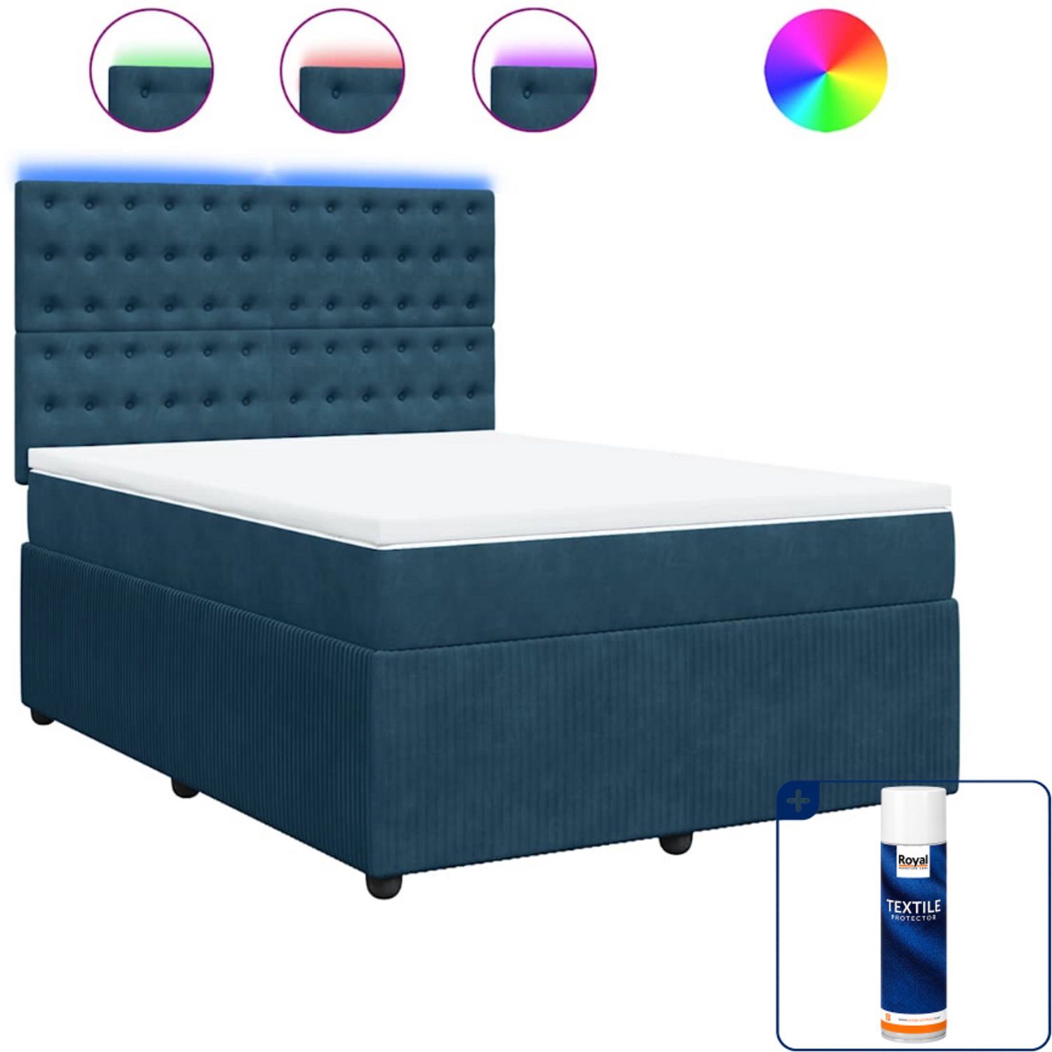 vidaXL Boxspring - Small double - 140 x 200 cm - blauw - Inclusief textielbeschermer 500 ml Grijs