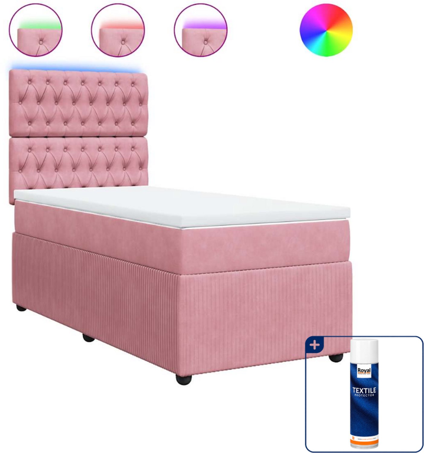 vidaXL boxspring met matras - 100 x 200 cm - fluweel - roze - Inclusief textielbeschermer 500 ml Grijs