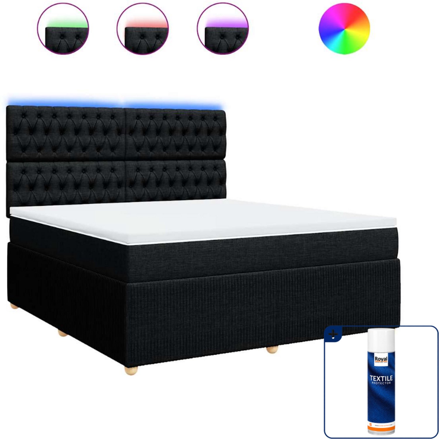 vidaXL Kingsize boxspring met matras - 180 x 200 cm - zwart - Inclusief textielbeschermer 500 ml