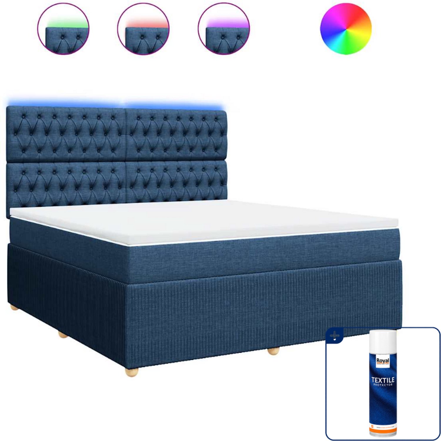 vidaXL Kingsize boxspring met matras - 180 x 200 cm - blauw - Inclusief textielbeschermer 500 ml