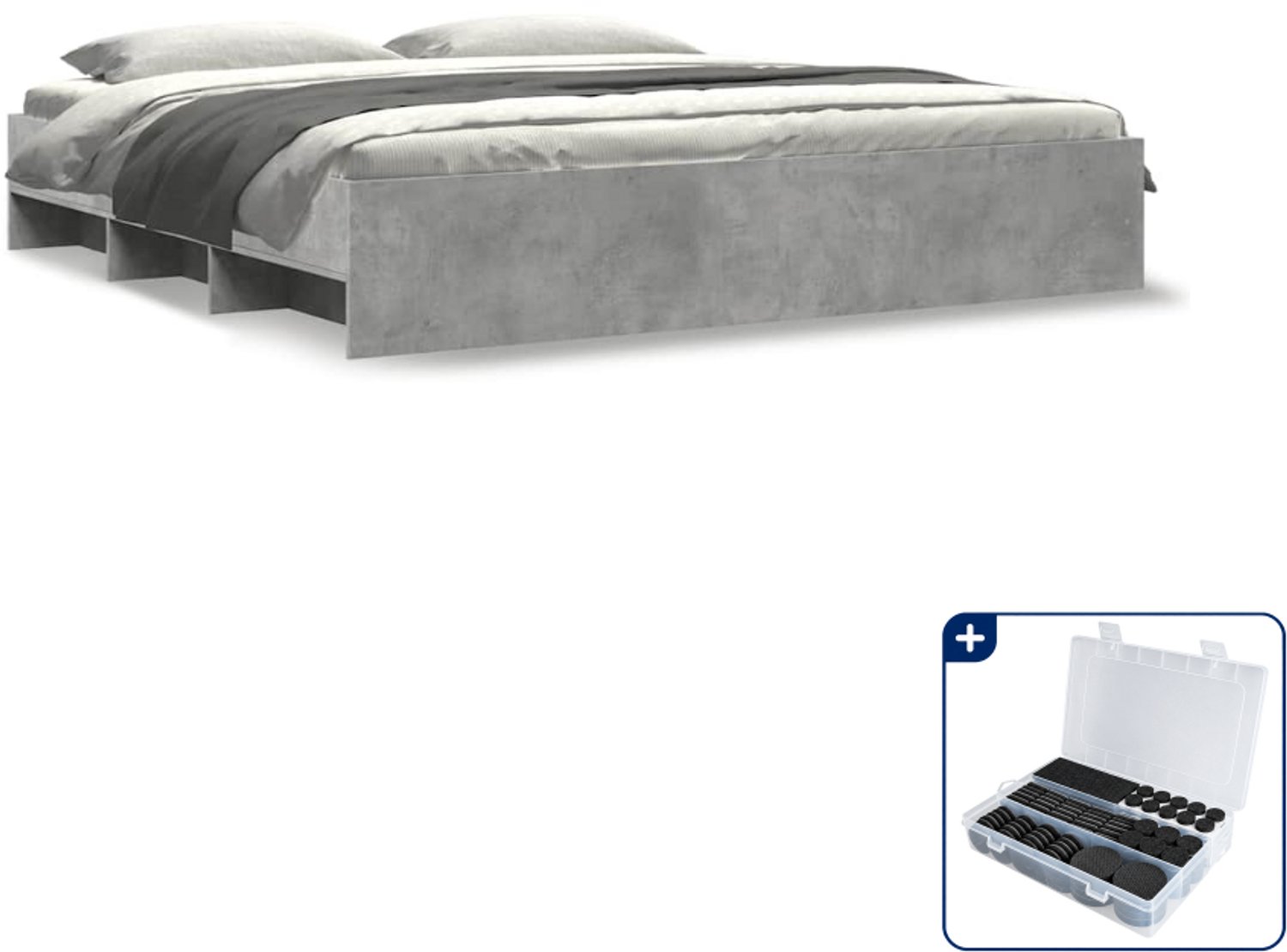 vidaXL Bedframe - Kingsize - 180 x 200 cm - bewerkt hout - betongrijs - Inclusief antikrasvilt 177-delig Wit