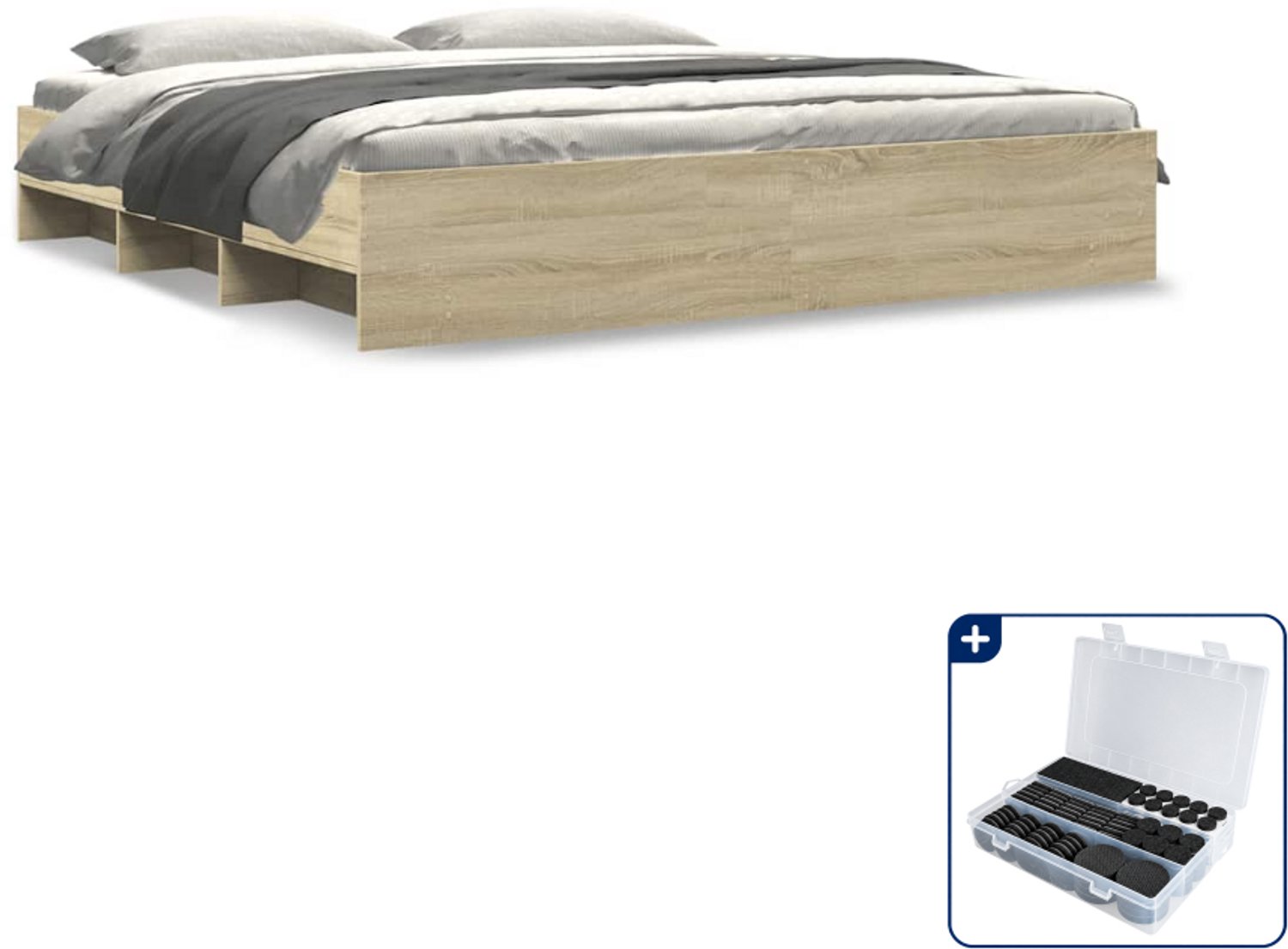 vidaXL bedframe - Kingsize - 180 x 200 cm - sonoma eiken - Inclusief antikrasvilt 177-delig Wit