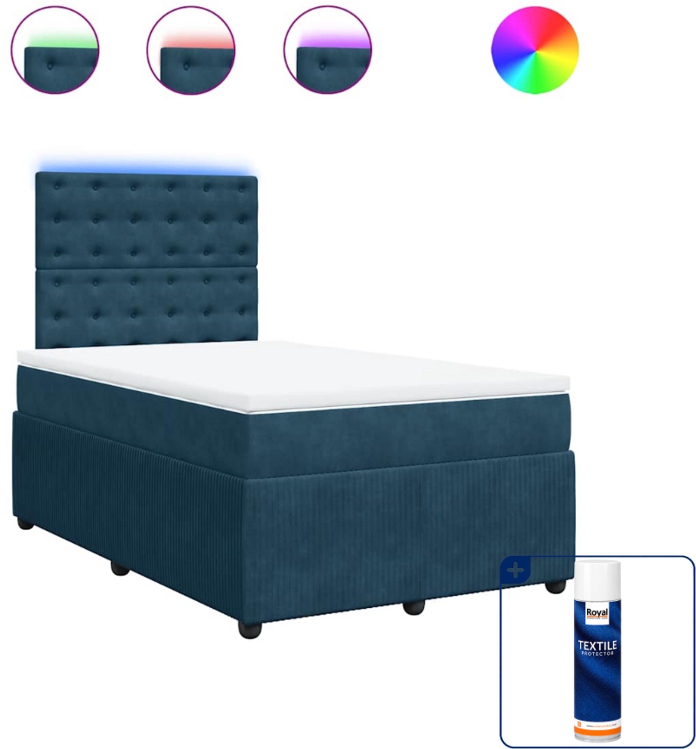 vidaXL boxspring met matras - 120 x 190 cm - fluweel - blauw - Inclusief textielbeschermer 500 ml Grijs
