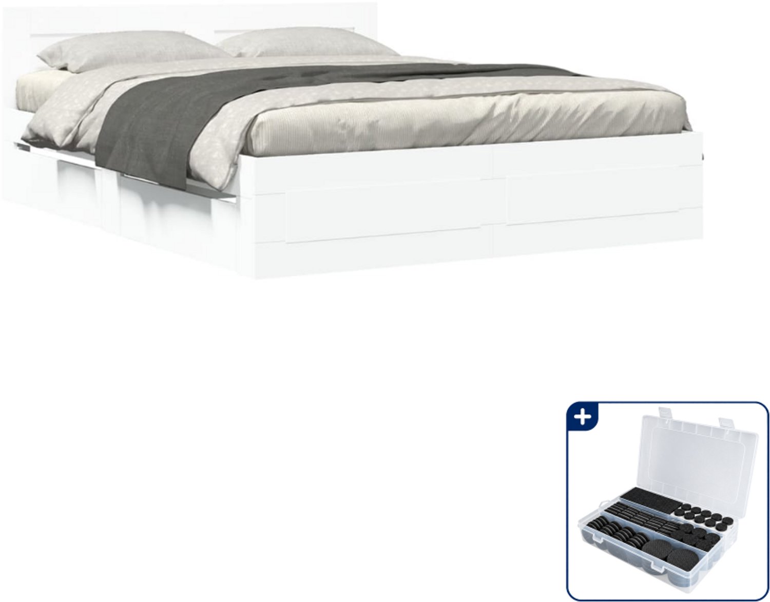 vidaXL bedframe met hoofdeinde 150 x 200 cm - bewerkt hout - wit - Inclusief antikrasvilt 177-delig
