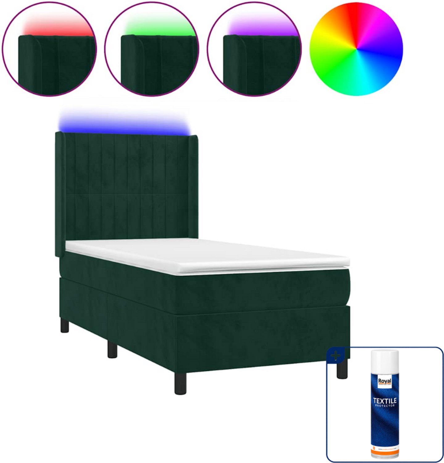 vidaXL boxspring met matras en led - 100 x 200 cm - fluweel - donkergroen - Inclusief textielbeschermer 500 ml