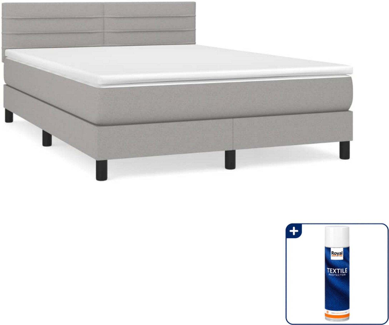 vidaXL boxspring Small double - 140 x 200 cm - lichtgrijs - Inclusief textielbeschermer 500 ml