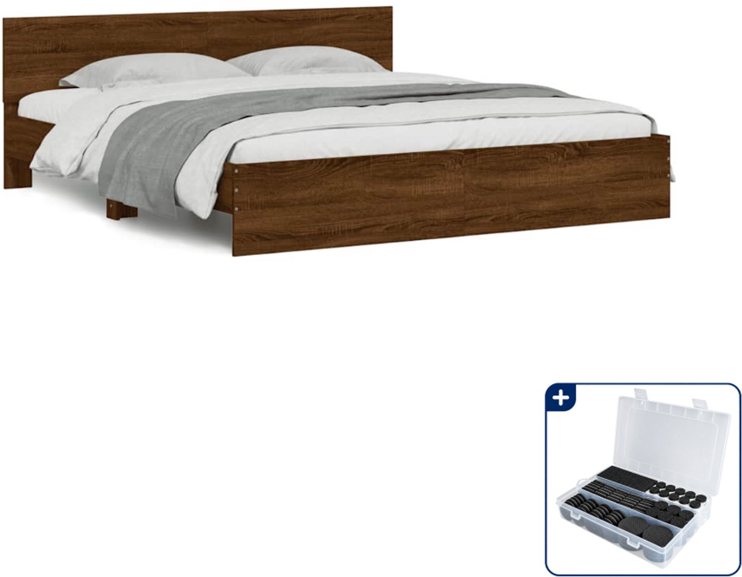 vidaXL Bedframe - 200 x 200 cm - bewerkt hout - bruineiken - Inclusief antikrasvilt 177-delig Blauw