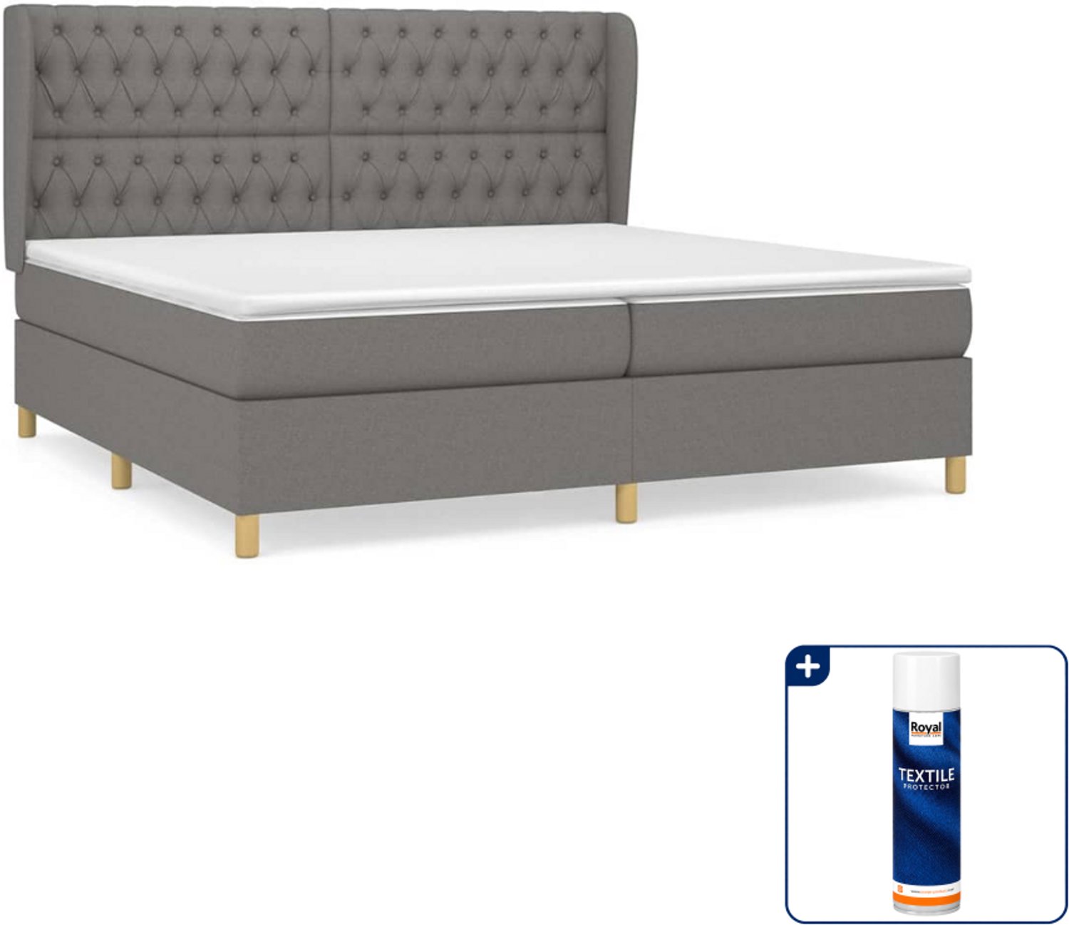vidaXL Boxspring - Super kingsize - 200 x 200 cm - donkergrijs - Inclusief textielbeschermer 500 ml