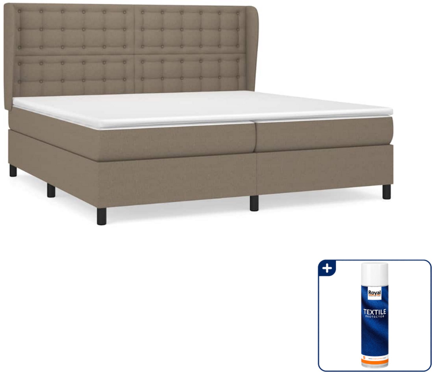 vidaXL Boxspring - Super kingsize - 200 x 200 cm - stof - taupe - Inclusief textielbeschermer 500 ml