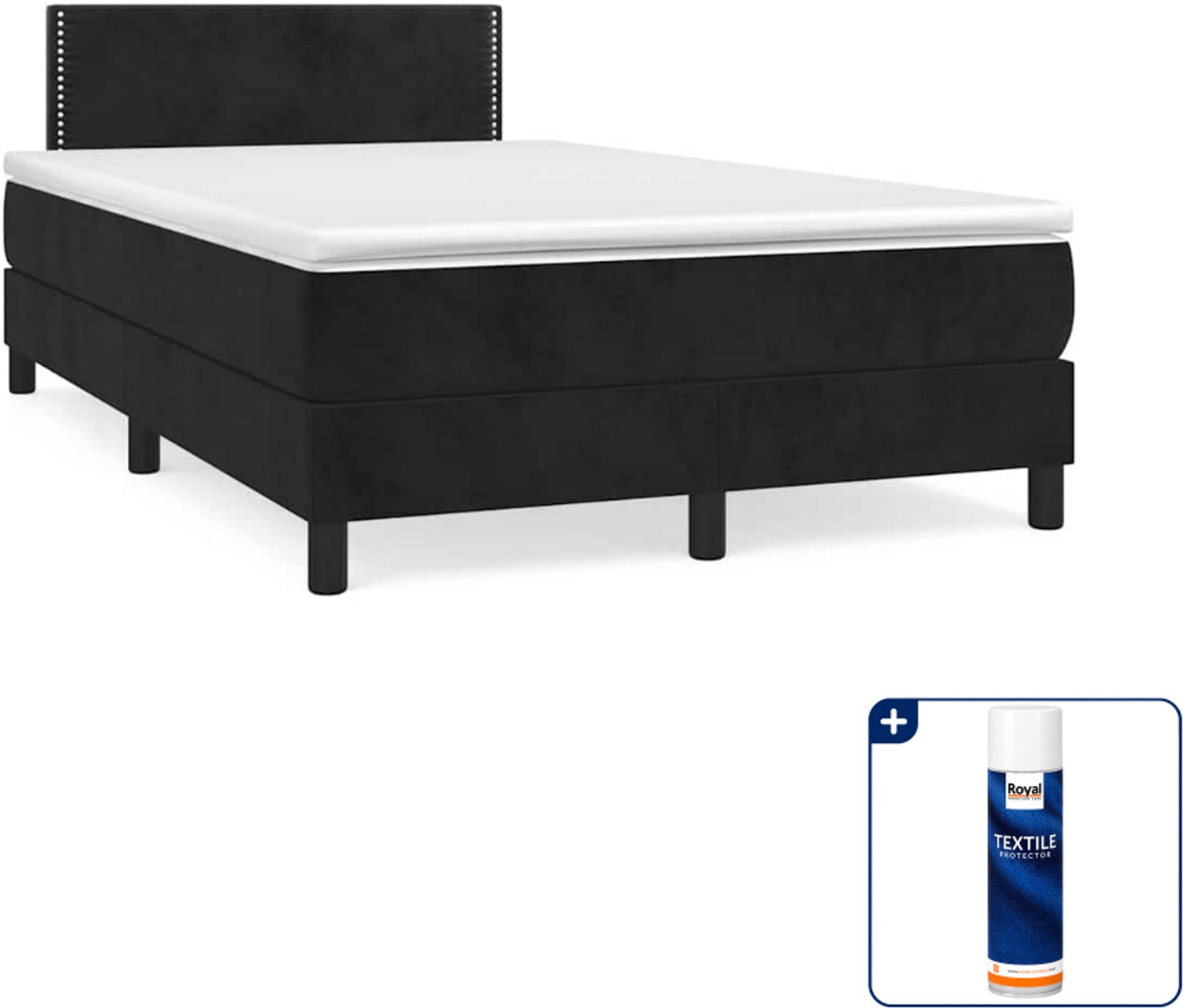 vidaXL boxspring met matras - 120 x 200 cm - fluweel - zwart - Inclusief textielbeschermer 500 ml