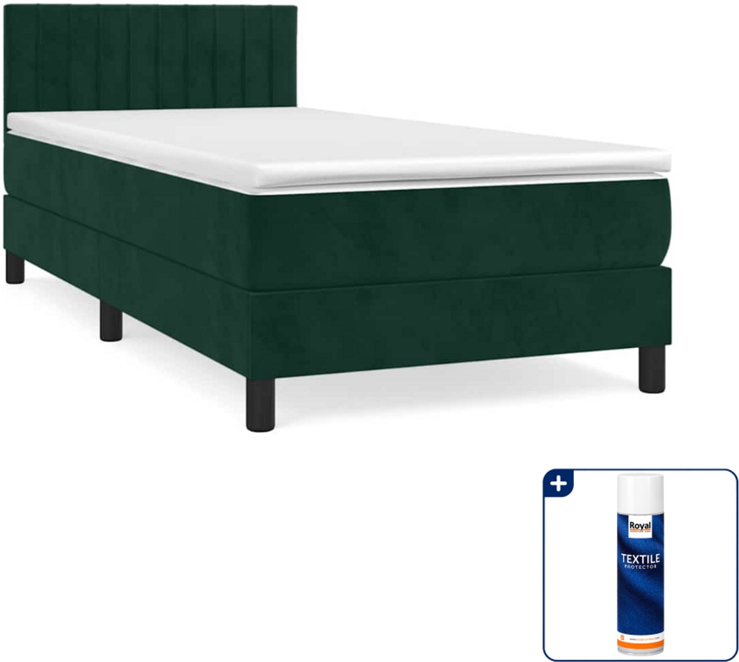 vidaXL boxspring met matras 90x200 cm - fluweel - donkergroen - Inclusief textielbeschermer 500 ml