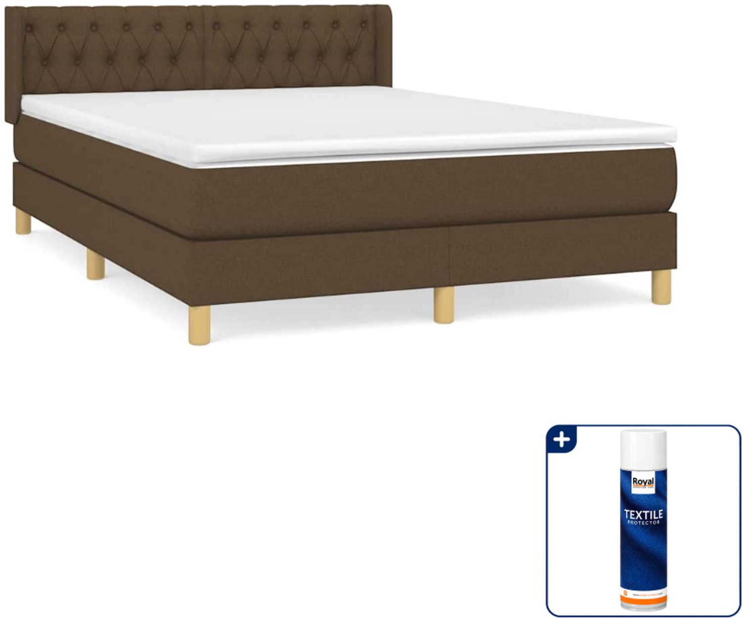vidaXL boxspring met matras 140 x 190 cm - donkerbruin - Inclusief textielbeschermer 500 ml