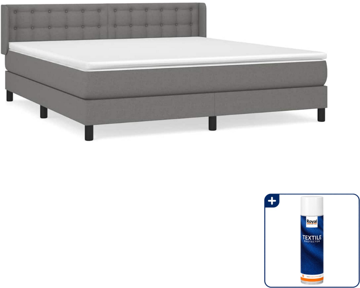 vidaXL boxspring met matras - Queensize - 160 x 200 cm - donkergrijs - Inclusief textielbeschermer 500 ml
