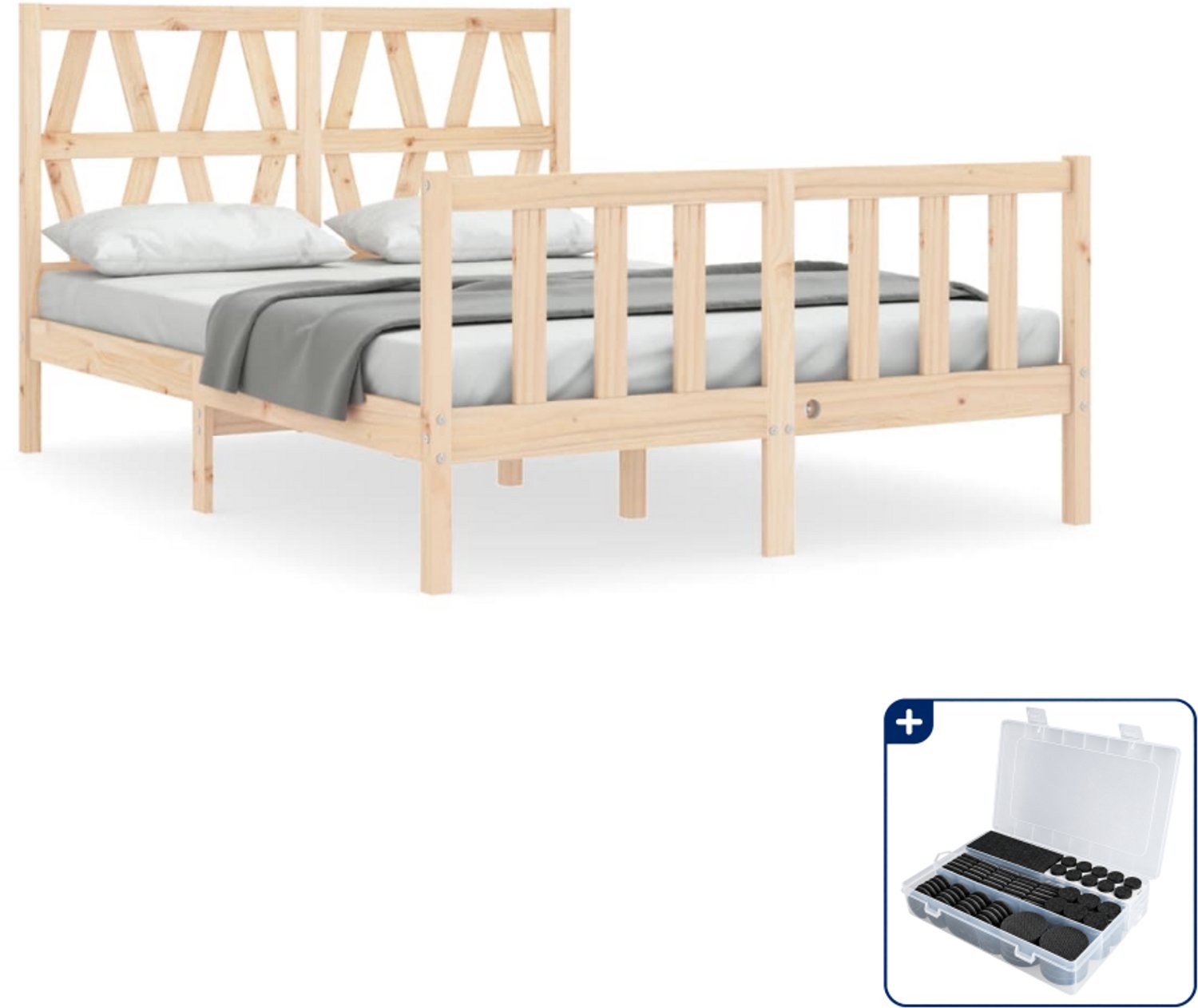 vidaXL bedframe - Small double - 140 x 200 cm - massief grenenhout - Inclusief antikrasvilt 177-delig Bruin