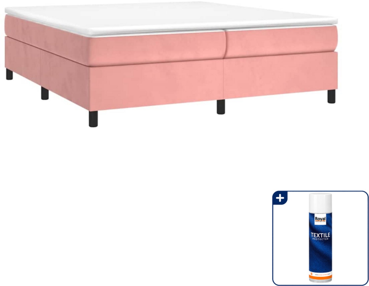 vidaXL boxspring met matras - super kingsize - 200 x 200 cm - roze - Inclusief textielbeschermer 500 ml Wit