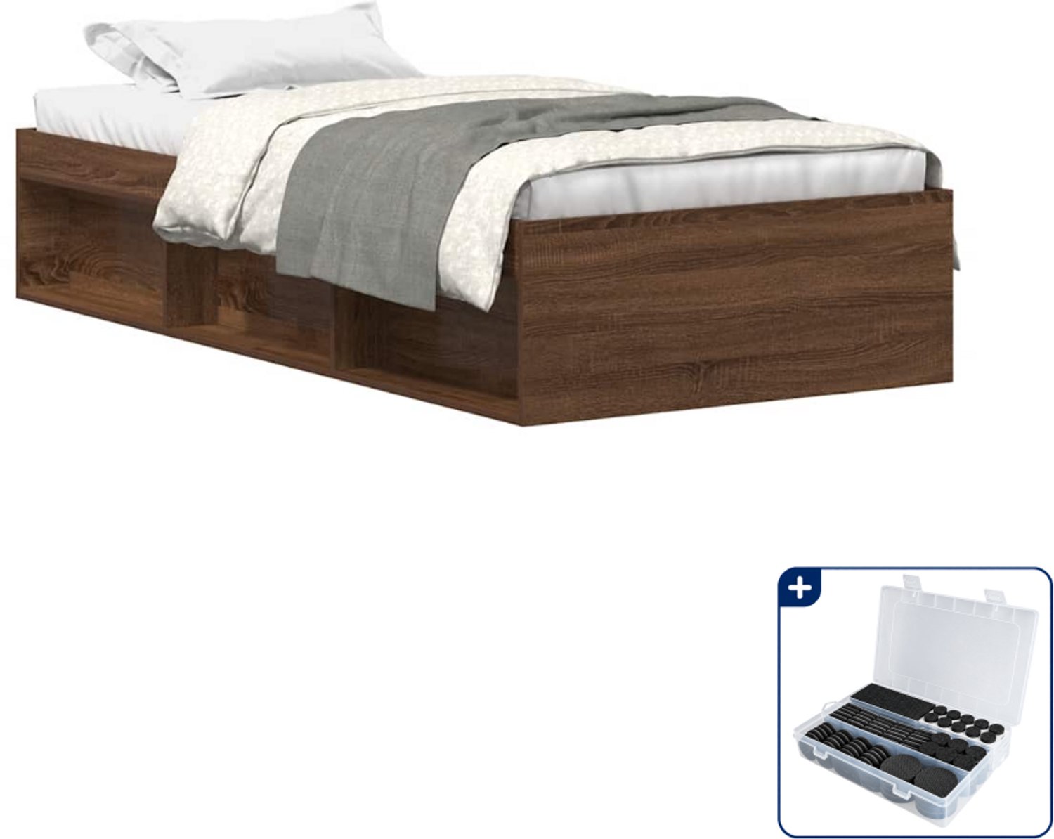 vidaXL bedframe - 90 x 200 cm - bruineiken - Inclusief antikrasvilt 177-delig