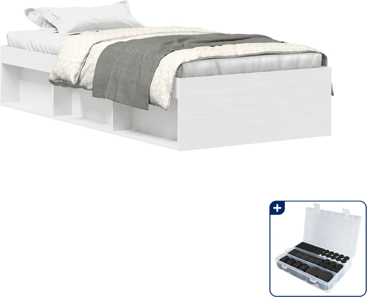 vidaXL bedframe - 75 x 190 cm - wit - Inclusief antikrasvilt 177-delig Bruin