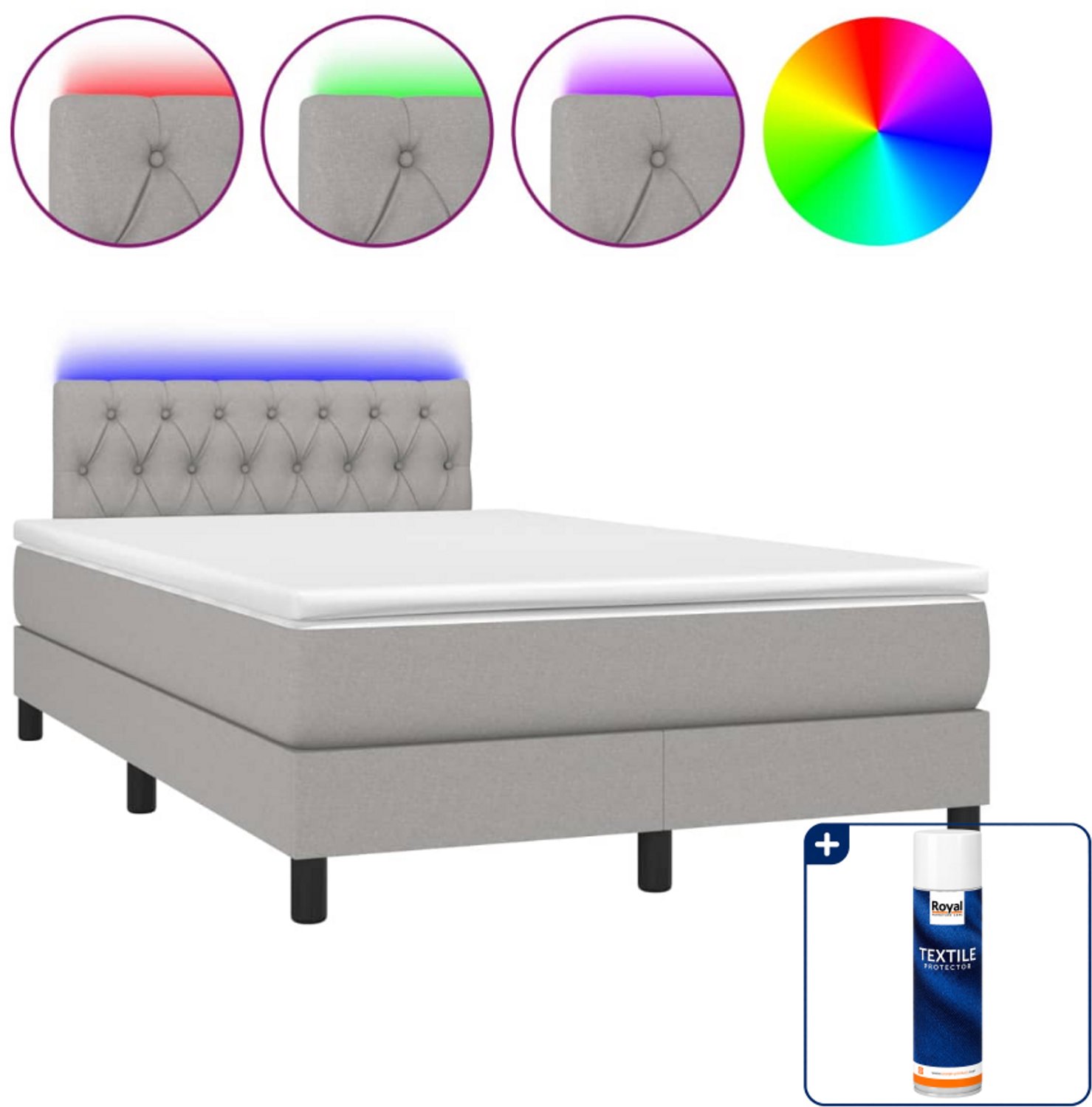 vidaXL boxspring met matras en LED - 120 x 190 cm - lichtgrijs - Inclusief textielbeschermer 500 ml