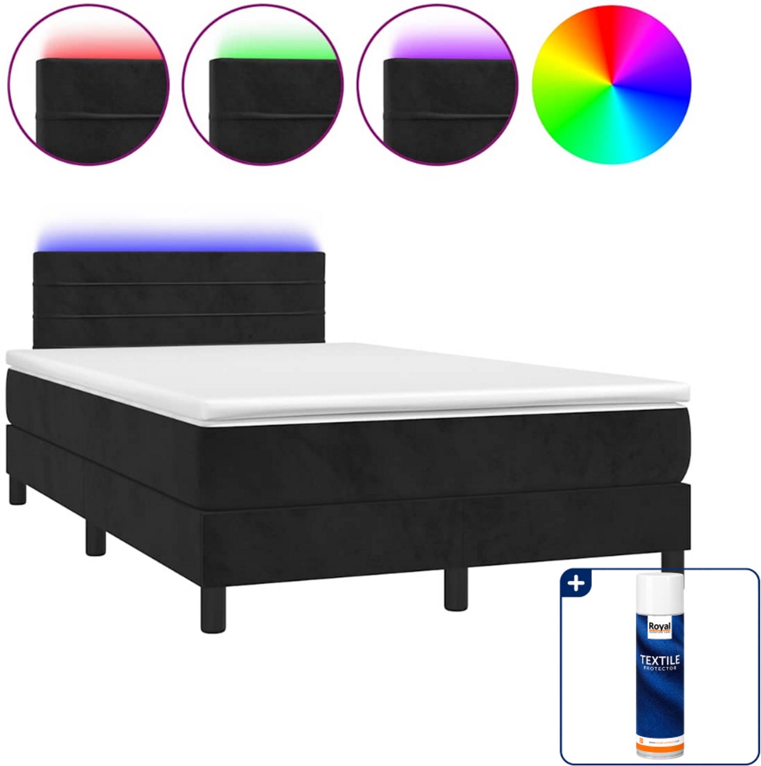 vidaXL boxspring met matras en LED - 120 x 190 cm - fluweel - zwart - Inclusief textielbeschermer 500 ml Blauw