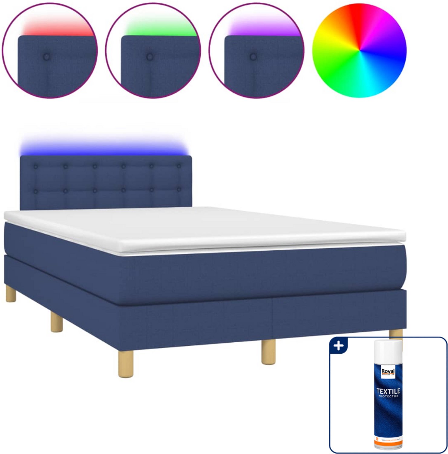 vidaXL boxspring met matras en led - 120 x 190 cm - blauw - Inclusief textielbeschermer 500 ml