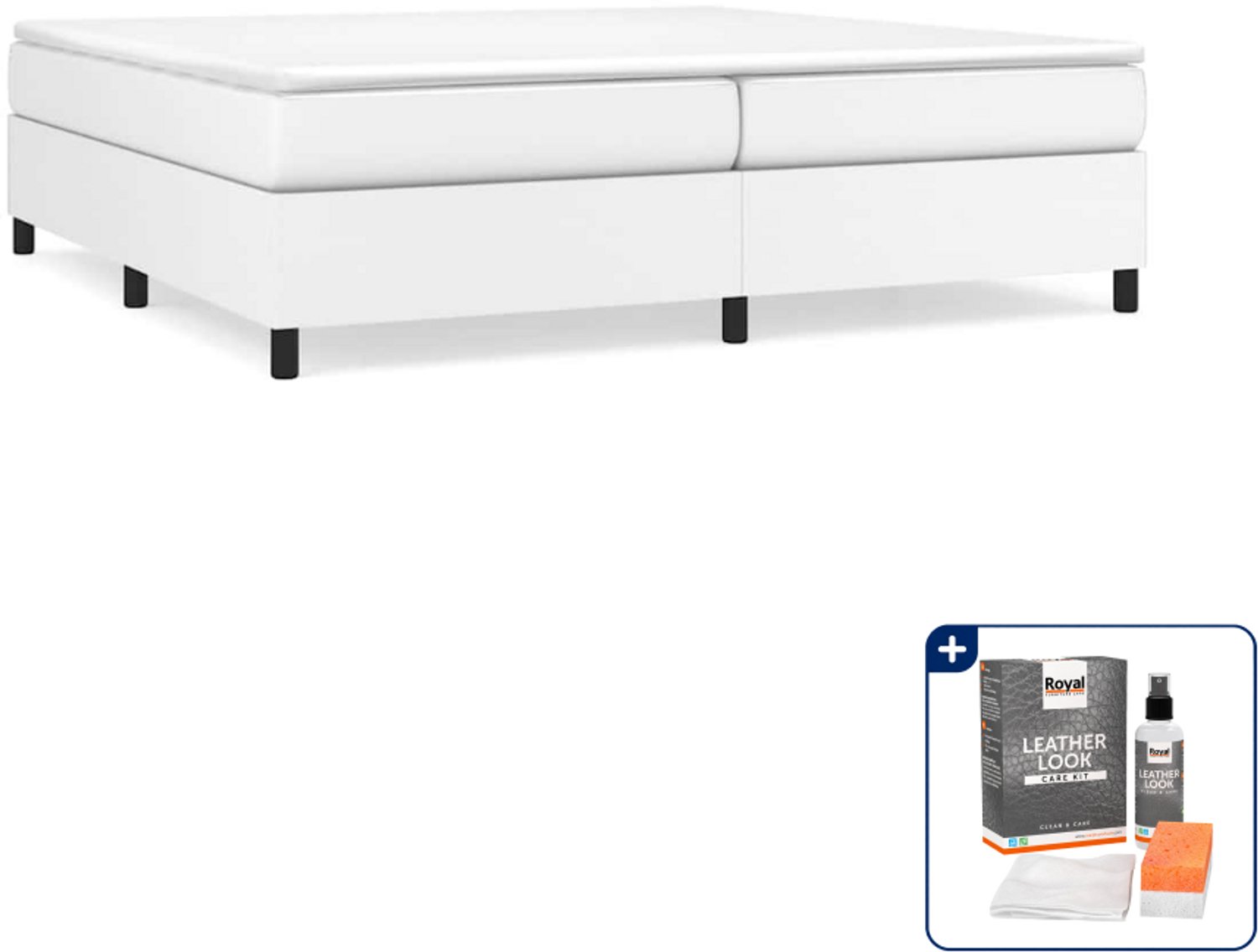 vidaXL Boxspring - Super kingsize - 200 x 200 cm - kunstleer - wit - Inclusief onderhoudsset voor kunstleer 150 ml Bruin