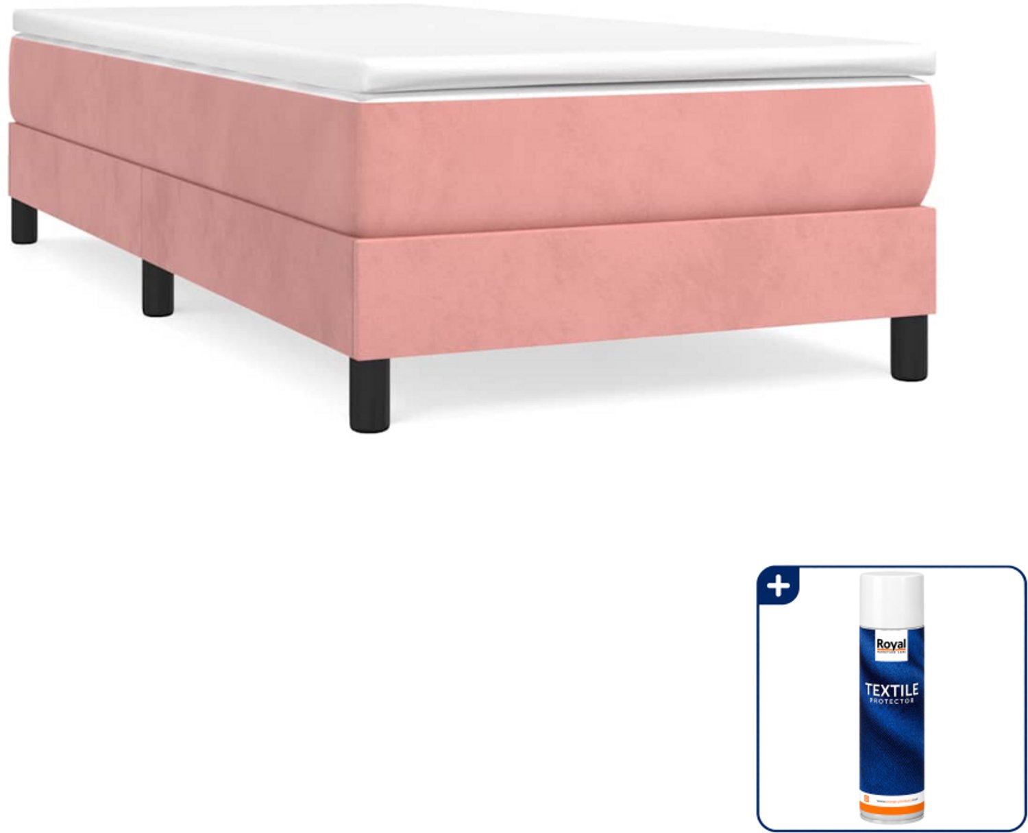 vidaXL boxspring met matras 90 x 190 cm - fluweel - roze - Inclusief textielbeschermer 500 ml