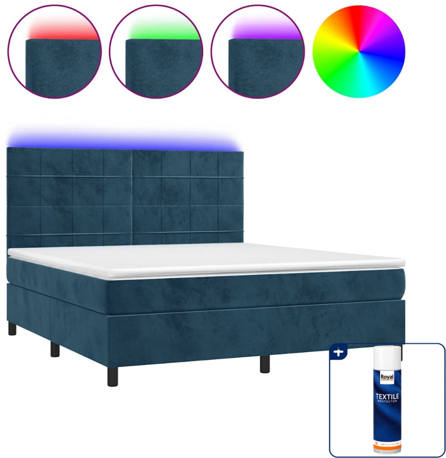 vidaXL boxspring Kingsize - 180 x 200 cm - fluweel - donkerblauw - Inclusief textielbeschermer 500 ml