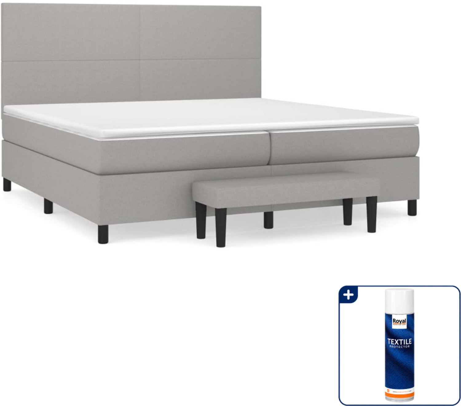 vidaXL boxspring met matras en bankje - Super kingsize - lichtgrijs - Inclusief textielbeschermer 500 ml
