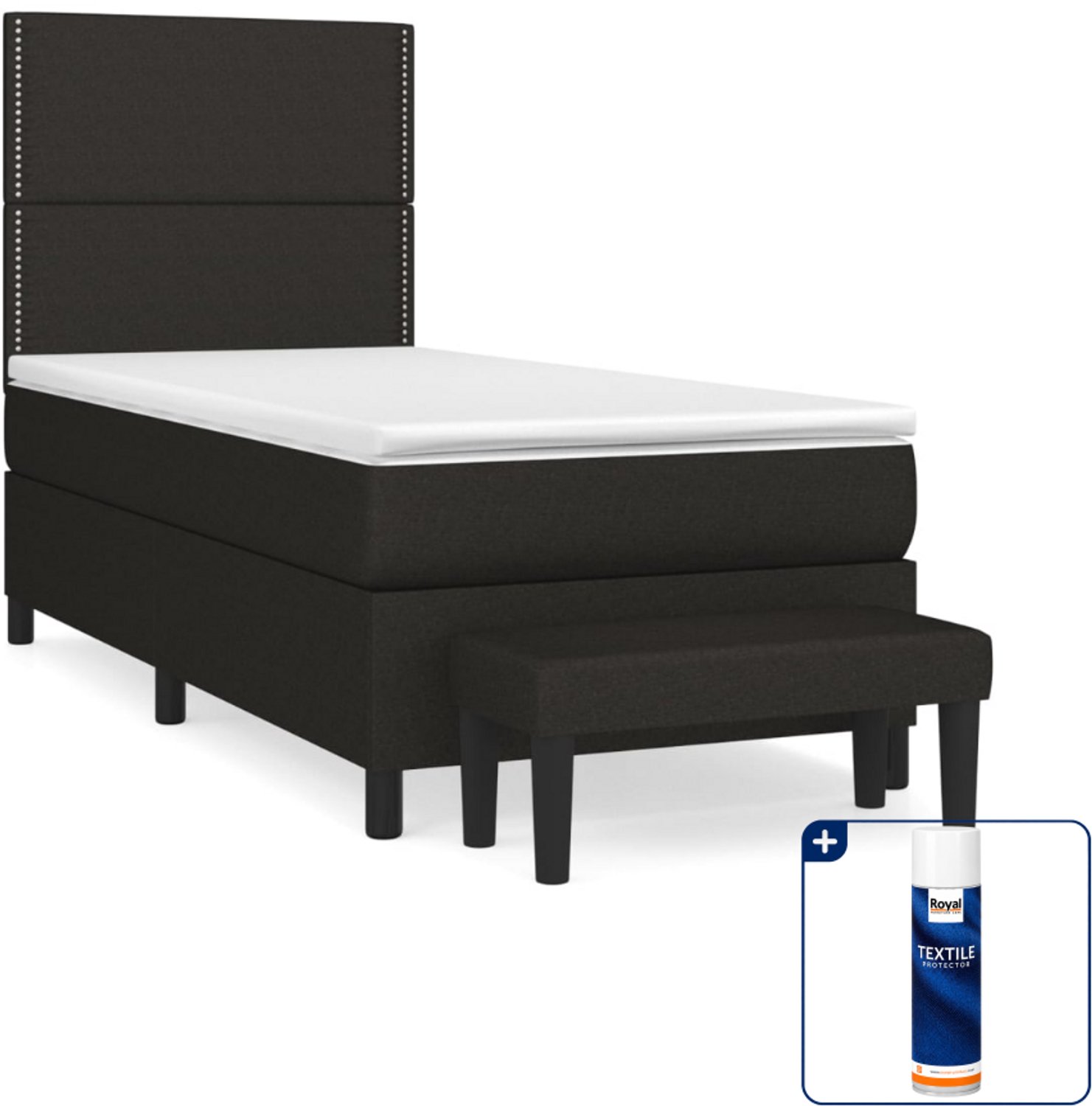 vidaXL boxspring met matras en bankje - 100 x 200 cm - zwart - Inclusief textielbeschermer 500 ml