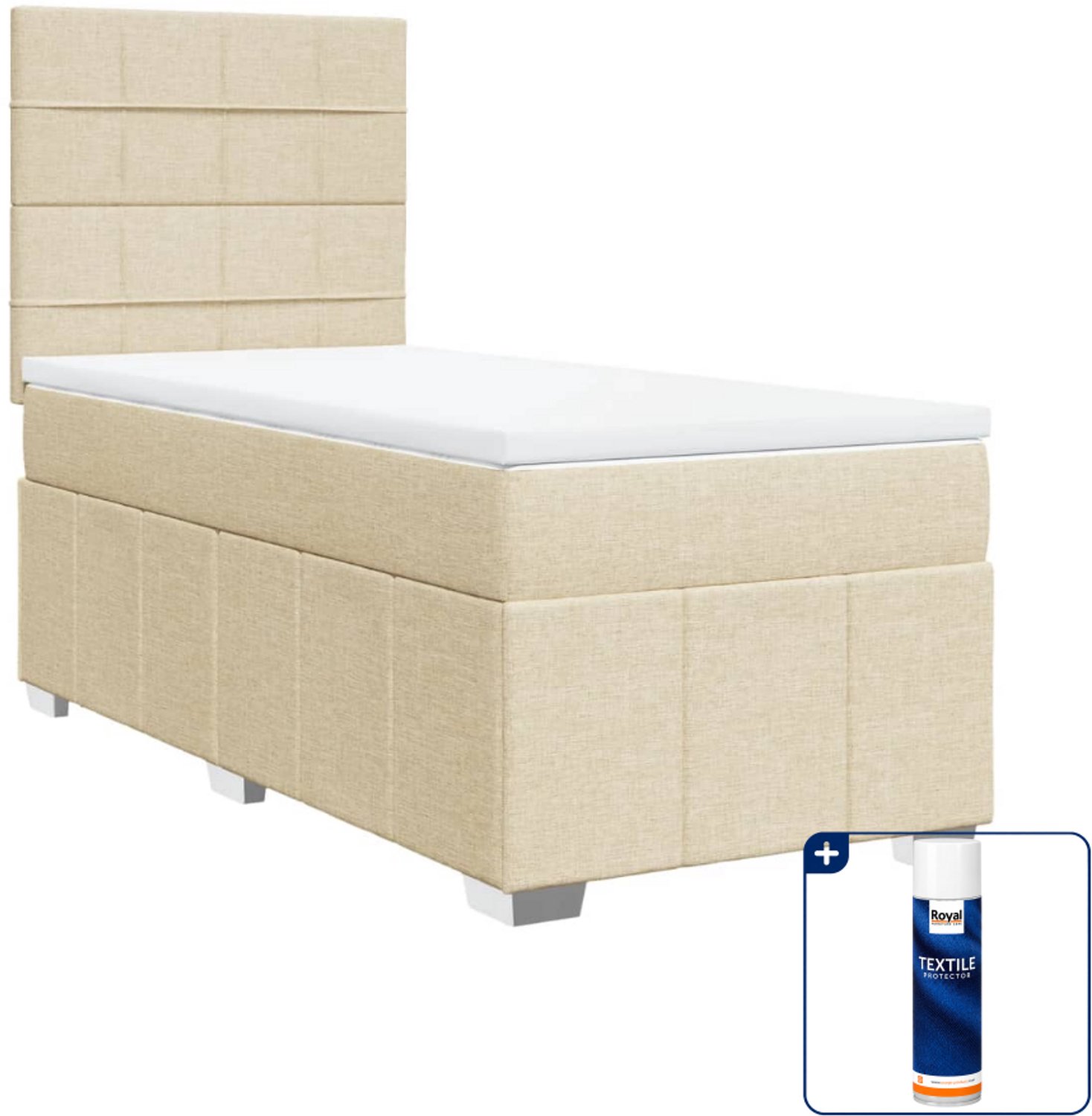 vidaXL boxspring met matras 80 x 200 cm - stof - crèmekleurig - Inclusief textielbeschermer 500 ml