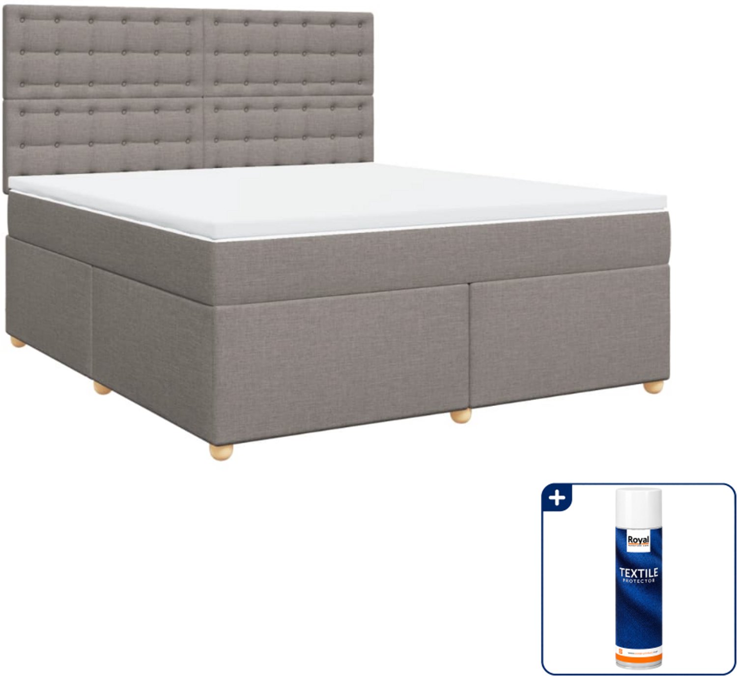 vidaXL Boxspring Kingsize - 180 x 200 cm - taupe - Inclusief textielbeschermer 500 ml