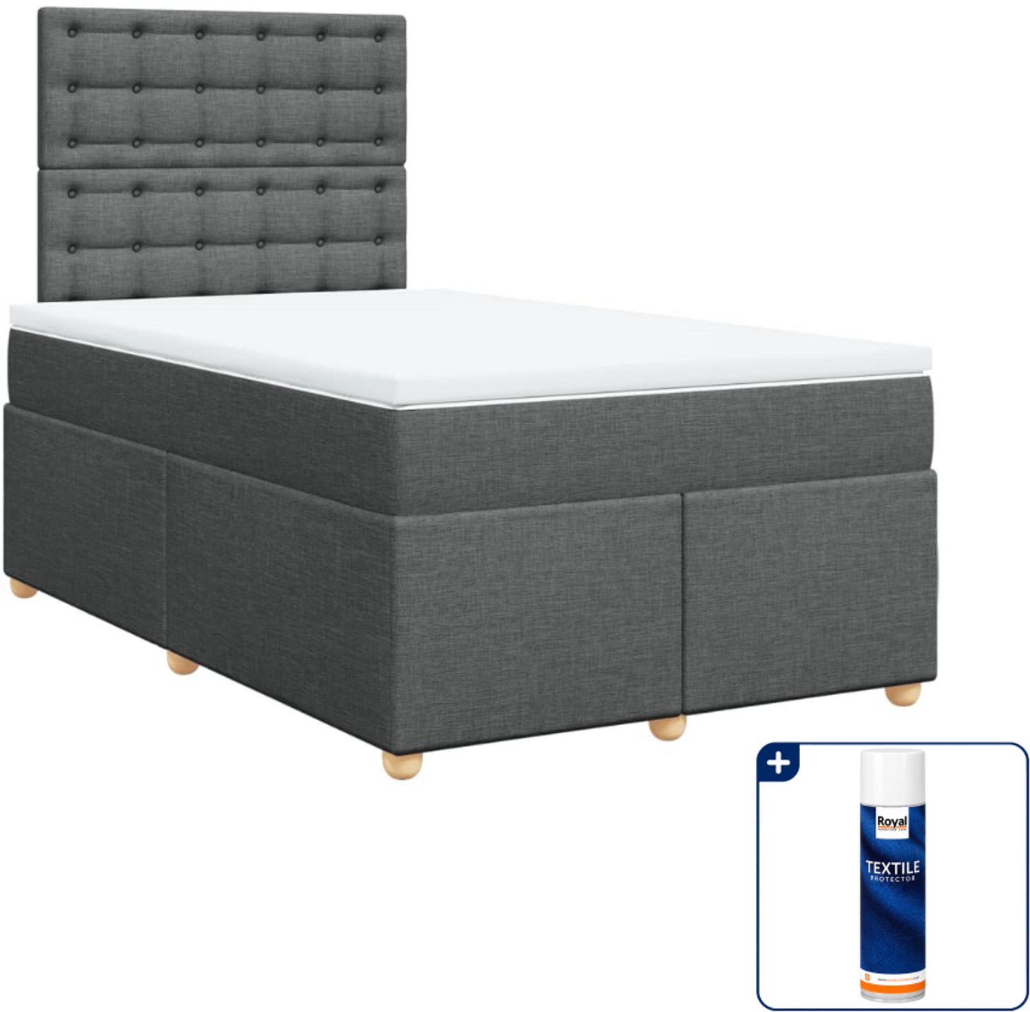 vidaXL boxspring met matras - 120 x 190 cm - stof - donkergrijs - Inclusief textielbeschermer 500 ml