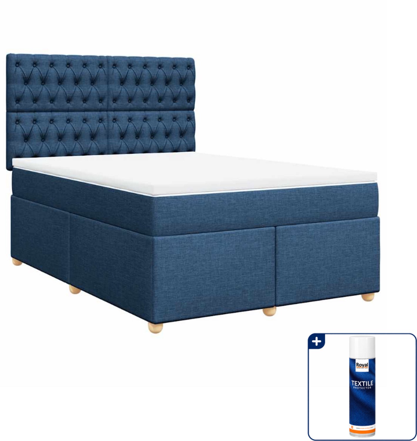 vidaXL boxspring met matras 140 x 190 cm - blauw - Inclusief textielbeschermer 500 ml