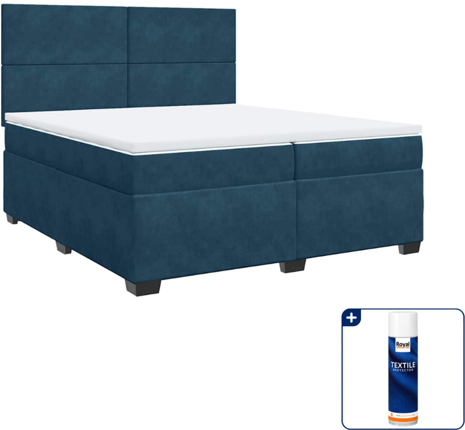vidaXL boxspring met matras - Super kingsize - 200 x 200 cm - blauw - Inclusief textielbeschermer 500 ml