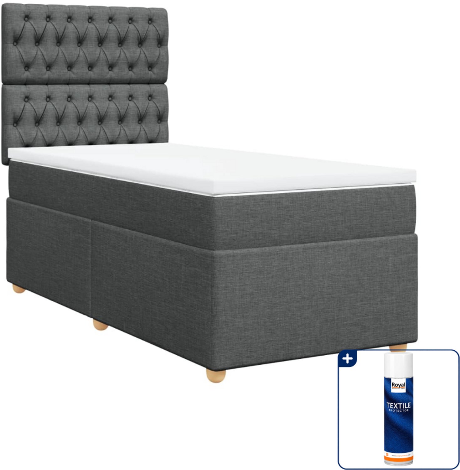 vidaXL boxspring met matras 100 x 200 cm - stof - donkergrijs - Inclusief textielbeschermer 500 ml