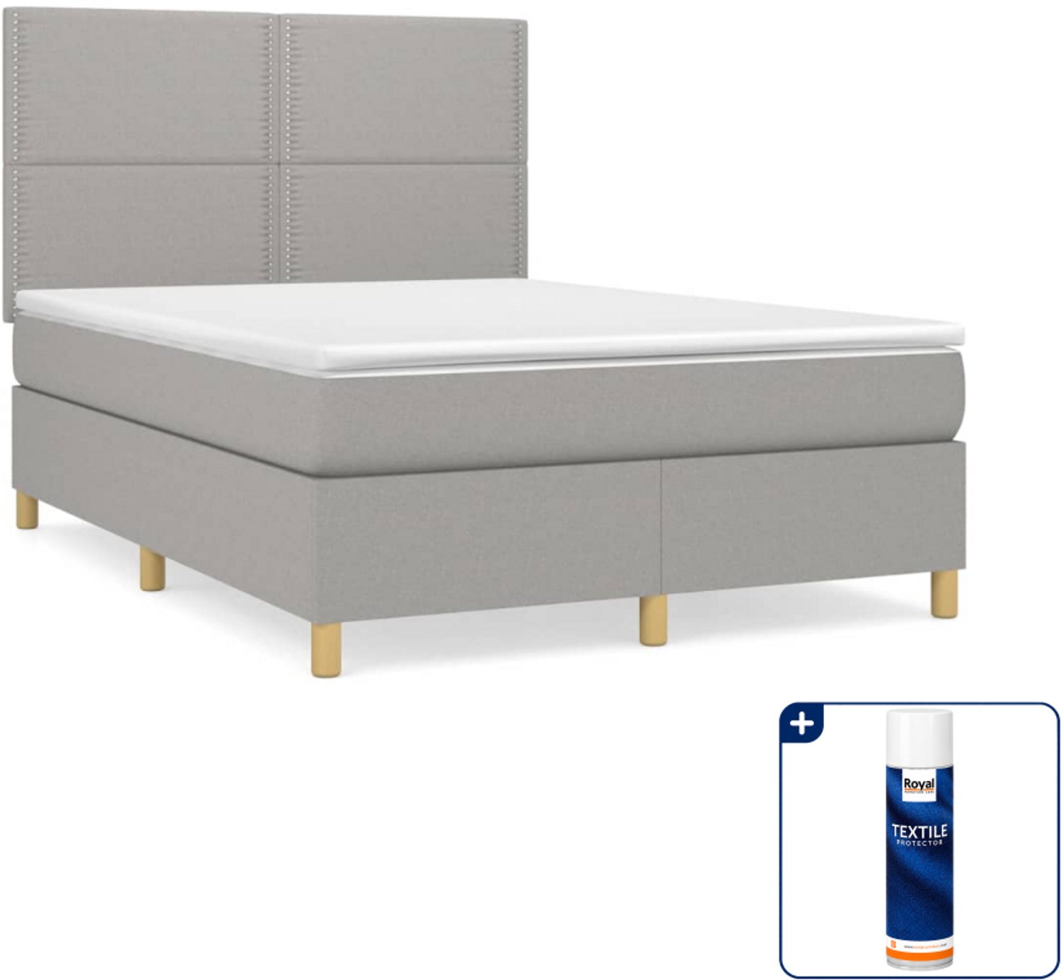 vidaXL Boxspring Small double - 140 x 200 cm - lichtgrijs - Inclusief textielbeschermer 500 ml
