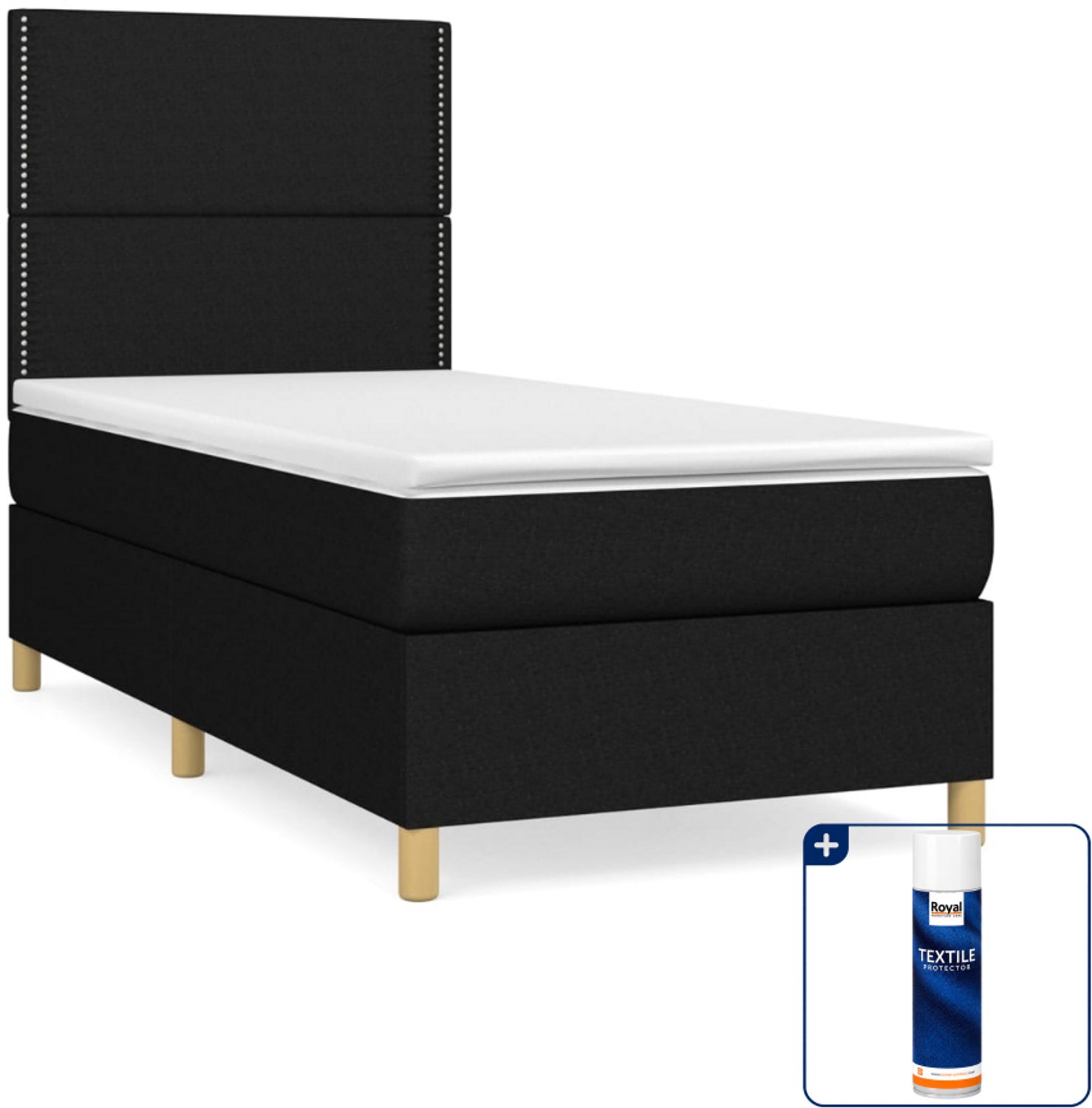 vidaXL boxspring met matras - 100 x 200 cm - stof - zwart - Inclusief textielbeschermer 500 ml