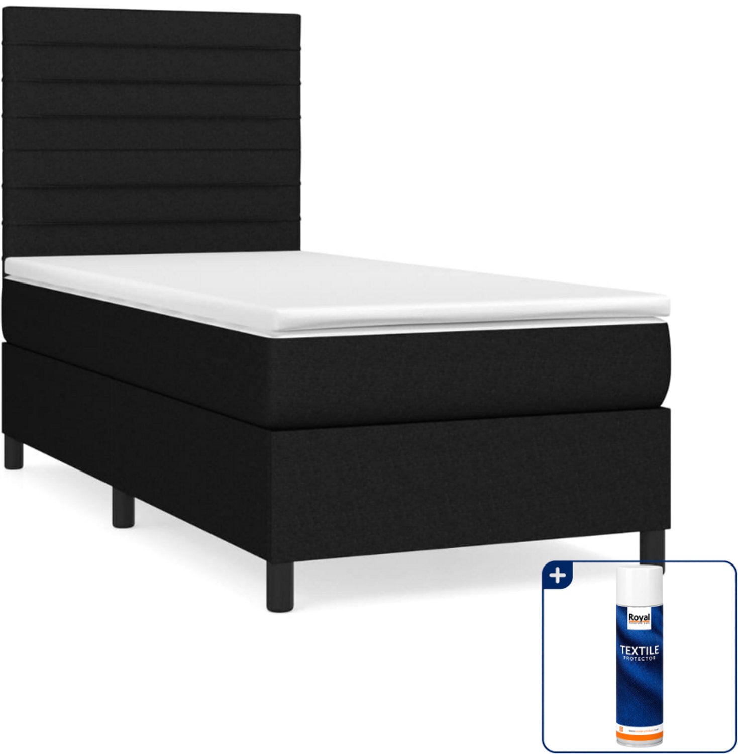 vidaXL boxspring met matras 80 x 200 cm - stof - zwart - Inclusief textielbeschermer 500 ml
