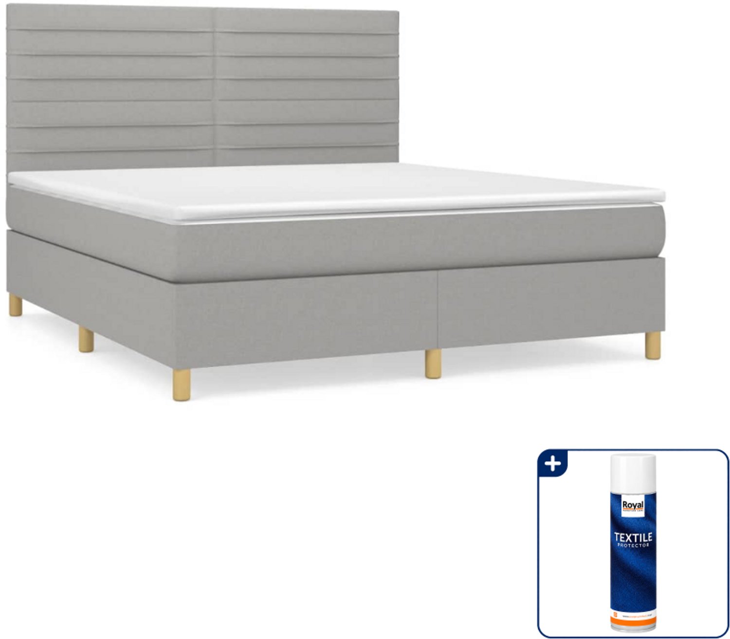 vidaXL boxspring met matras - Kingsize - 180 x 200 cm - lichtgrijs - Inclusief textielbeschermer 500 ml
